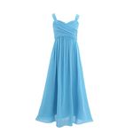 CHICTRY Flower Girl Dress Junior Kids Pleated A-Line Wedding Pageant Party Bridesmaid Maxi Gown Sky Blue 13-14 Years