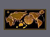 METSYMetal Laser Cut (World Map with Analogue Clock) Wall Hanging Golden World map with Clock (Black & Golden) (Black & Golden 5 * 2.5) World map for Home Decor