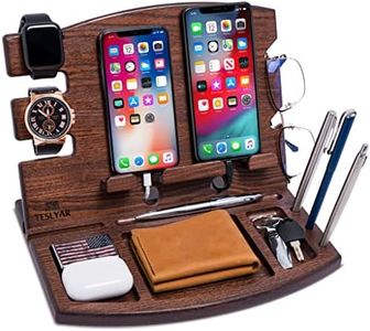 TESLYAR Wood Phone Docking Station Natural Ash Key Holder Wallet Stand Watch Organizer Men Husband Wife Anniversary Dad Birthday Nightstand Purse Father Graduation Male Gadgets… PВ2001