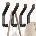 Josmimic Aluminum Individual Coat Hooks - Hanger for Cloth Robe Towel, for Closet Bathroom Bedroom Bath Office Door, with Fixing Screws, 4 Pack.