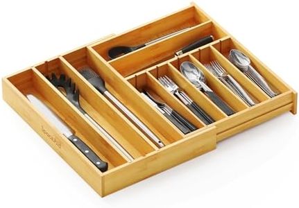 SpaceAid 2.5" High Bamboo Silverware Drawer Organizer with Labels, Kitchen Utensil Expandable Tray Holder for Flatware, Cutlery, Spoon and Knives Drawer Storage Organization (Natural)