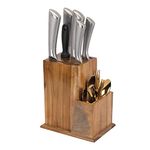 ROSTON Knife Holder Stand for Kitchen Universal Stand with 6 Slots Cutlery Holder Teak Wood (MODEL002) (MODEL001)