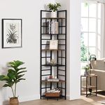 IHOMDEC Industrial 6-Tier Pentagon Corner Bookshelf, 194.5cm Tall Rustic Bookcase Storage Display Organizer Storage Stand for Home Office, Dark Brown