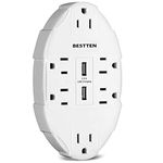 BESTTEN Wall Mount Multi Outlet Surge Protector with 2.4A Dual USB Charging Ports and 6 Grounded Sockets 15A/125V/1875W, ETL/cETL Listed, White