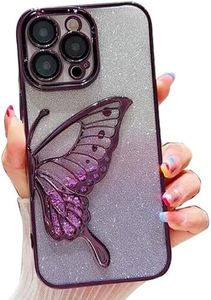CINCH Thermoplastic Polyurethane Designed For iPhone 14 Pro Max Cover With Glitter Cute Butterfly Electroplating Design Back Cover Case For Women Teen Girls (Purple)