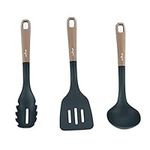 NutriChef Kitchen Cooking Utensils Set - Includes Soup Ladle, Pasta Fork, and Spatula, Works with Models: NCCW14S & NCCW20S, One Size, Brown