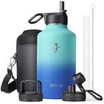 Coolflask Water Bottle 64 oz with Reusable Straw & Spout Lid, Vacuum Stainless Steel Wide Mouth Half Gallon Thermo Canteen Mug, Sweat-Proof BPA-Free Keep Cold for 48 Hrs or Hot for 24 Hrs, Pacific Prince