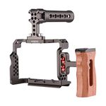 Andoer Camera Rig Aluminum Alloy Replacement Kit with Wooden Handle on Top Video Handle for Sony A7R III, A7 II, A7III