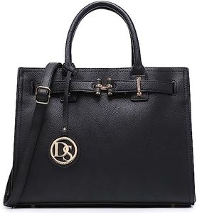 Dasein Women Satchel Purses Handbags Belted Top-handle Work Tote Shoulder Bags with Long Strap (Black)