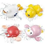 TWOONTO Baby Bath Toys, Wind Up Bath Toys 4 Pcs for Kids Bathtub Toys Bathroom Float Toy for Toddler Boys Girls 0 1 2 3 4 Years Old