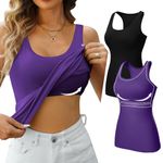 V FOR CITY Womens Tops with Built in Bra Vest Tops Basic Tank Top Yoga Tops Going Out Ladies Tops 2 Pack 2XL