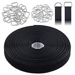 Mardatt 51Pcs 1"x32ft Nylon Hook and Loop Straps with Metal D-Rings & Square Buckles, Adjustable Cut-to-Length Fastening Cinch Cable Straps, Reusable Securing Cord Ties for Wire Cord Management