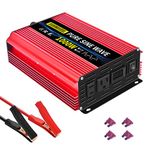 SUNWHEEL 1000 Watt Pure Sine Wave Power Inverter DC 24V to AC 110V 120V Peak Power 2000W Car Inverter with 2 AC Outlets LCD Display for Power Tools Home Vehicles RV Truck