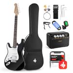 Donner 39 Inch Left-Handed Electric Guitar Kit Solid Body Black Lefty Beginner Set Full-Size with Amplifier Online Lesson Bag Digital Tuner Capo Strap String Cable Picks DST-100BL