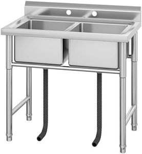 Gaomon Stainless Steel Sink, Commercial Kitchen Prep & Utility Sink Free Standing Double Bowl for Restaurant Laundry Garage Bar Workshop (2 Compartment, 39"L x 23.6"W x 37"H)