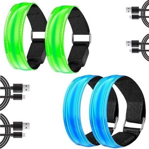 4 Pcs Running Lights for Runners, LED Armbands for Running, USB Rechargeable Reflective Armbands, High Visibility Light Up Band for Runners, Bikers, Walkers, Pet Owners