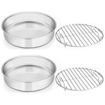 8-inch Cake Pan with Rack Set, E-far Stainless Steel Round Cake Pans and Baking Cooling Racks, Non Toxic & Healthy, Mirror Polished & Dishwasher Safe - 4 Pieces (2 Pans + 2 Racks)