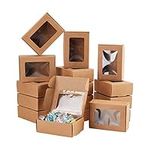 BENECREAT 30 Packs 8.5x6x3cm Brown Kraft Paper Boxes Small Gift Boxes with Clear Windows for Party Favor Treats, Bakery, and Jewelry Packaging