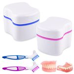 2 Denture Bath Case and 2 Denture Cleaner Brushes Retainer Denture Box, Tophoniex Dentures Container with Basket Denture Holder for Travel Retainer Cleaning