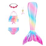 Mermaid Tails Swimsuit for Swimming Mermaid Tails for Girls Cola De Sirena Para Niñas Princess Bikini Bathing Suit Set (Pink,110)