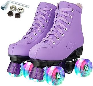XUDREZ Patines de bota alta para mujer, zapatos de doble fila brillantes, patines de cuatro ruedas, unisex, de poliuretano, patines clásicos para niñas principiantes, interiores y exteriores (rueda