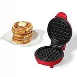 Starfrit Electric Mini Waffle Maker - 4" Non-Stick Cooking Surface - Easy to Use & Clean - Red - 350W