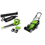 Greenworks 2x24V blower vacuum, mower with 2x4Ah battery and dual-slot charger