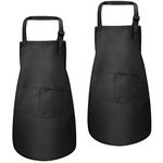 2 Pack Kids Apron with Pockets, Adjustable Boys Girls Chef Aprons, Childrens Kitchen Cooking Artist Aprons, Toddler Garden Bib Aprons for Crafting Painting Baking BBQ (M for 7-13 Age) (Black)