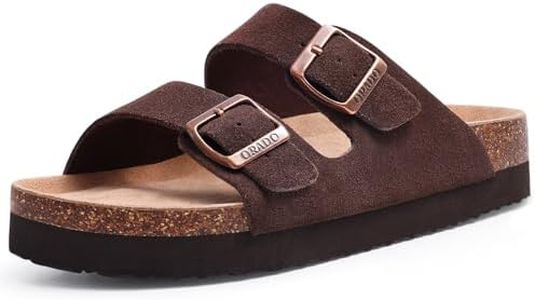 ORADO Platform Suede Sandals for Women Soft Cork Footbed Summer Slides with Adjustable Buckle, Brown, 8-8.5