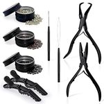 EHDIS Hair Extension Beading Tool Kit 600PCS Micro Silicone Lined Beads Stainless Steel Hair Extensions Micro link Bead Closer and Remover Pliers set, Beads Hair Pulling Hook & Micro Ring Loop Tool