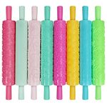 Kurtzy 8 Pack Embossed Rolling Pin Set - Textured Non-Stick Kit with Designs & Patterns - Ideal for Dough, Fondant, Pastry, Cookies, Pie, Cakes, Icing & Clay - Use for Baking in Kitchens