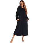 Verve Jelly Women Robe Hooded Zipper Front Nightgown Soft Warm Long Bathrobe Sleepwear Winter Robes Black L