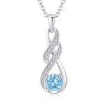 LOCIBLO March Birthstone Necklaces for Women 925 Sterling Silver Infinity Pendant White Gold Blue Synthetic Aquamarine Necklace Jewellery for Her, 16"+2"