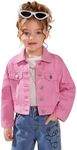 Floerns Girl's Vintage Basic Distressed Long Sleeve Single Breasted Crop Top Denim Jacket Pink 7Y