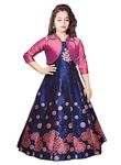 White Button New Digital Printed Art Silk Jacket Style Gown for Girls Maxi Dress (11-12 Years, Pink).