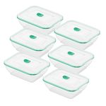 Collapse-it Silicone Food Storage Containers - BPA Free Airtight Silicone Lids, 6 Piece Set of 3.5-Cup Collapsible Lunch Box Containers - Oven, Microwave, Freezer Safe Teal Rectangle with Bonus eBook