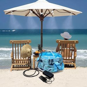 HAOWIN Portable Misting System with Rechargeable Water Pump, Foldable Bucket & Triangle Bag, DIY Mobile Misters for Outside Patio, Tent, Canopy, Golf Cart, Boat, Bike, Motorcycle, Camping, Hiking