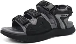 KuaiLu Mens Hiking Sandals with Arch Support Orthotic Walking Recovery Sandals for Plantar Fasciitis Open Toe Summer Athletic Sport Cushion Breathable Outdoor Water Sandals Grey Black 14