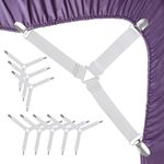 Bed Sheet Holder Straps, Fitted Sheet Clips Straps Fasteners, Bedsheet Strap Adjustable Elastic Fasteners with Metal Clips for Bed Sheets, Mattress Covers, Sofa Cushion, White, 8 PCS