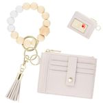 New Fashion Kingdom Keychain Wristlet Wallet for Women, Slim RFID Credit Card Holder Purse Tassel Keychain Bangle Key Ring for Women, Beige, Small Wallet, Classic