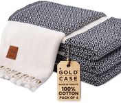 Gold CASE Turkish Beach Towel Set of 4 – 100% Cotton Large Turkish Bath Towels 67 x 38'' – Aphrodite Extra Large, Quick Dry & Sand Free Towels – Peshtemal for Pool – Black
