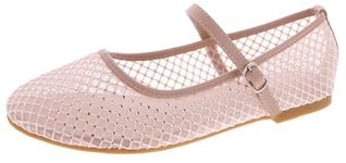 TruFox Women's Mesh Ballet Flats Buckle Strap Comfortable Ballerina Shoes Flats, Nude, 9