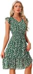 Allegra K Women's Floral Dress Flut