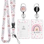 TIESOME Retractable Lanyard with ID Card Holder Set, Boho Rainbow Plastic Card Holder with Detachable Lanyard and Retractable Badge Reel Clip ID Protector Hard Badge Holder for Nurse Doctor Teacher