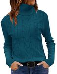 LEANI Ladies Womens 2024 Turtleneck Sweaters Cable Knit Long Sleeve Pullover Sweater Jumper, Lakeblue, Small