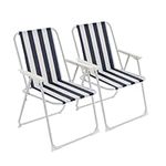 Harbour Housewares Folding Beach Deck Chair - Blue Stripe - Pack of 2 - Metal Outdoor Patio Seat for Picnic, Garden, Camping