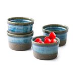 Ramekins Set of 4, 10oz Soufflé Dishes, Baking Dishes Ramekins, Baking Sets for Custard, Pudding, Souffle Cups, Oven/Dishwasher Safe, Reactive Glaze- Sea ​​Blue