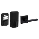 Weiser Powerbolt 3 Matte Black Keyless Entry Door Lock/Deadbolt Lock, 10-Button Keypad Door Lock with Auto Lock and 12-Month Battery Life & Halifax Matte Black Door Handle, Reversible Passage Lever