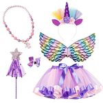 OWANVION 6 Pcs Rainbow Tutu Skirt Set for Girls Tutu Skirt Butterfly Wings Costume for Girls Fairy Dress Up