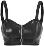 OYOANGLE Women's PU Leather Zip Up Bustier Crop Top Push Up Adjustable Straps Bra Bralettes Black Small